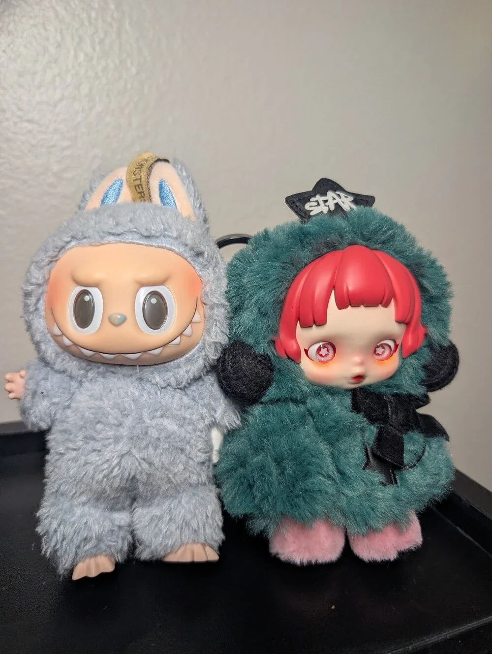 Kids Costume Plush Monster Hoodie - Gray and skullpanda Teal Faux Fur